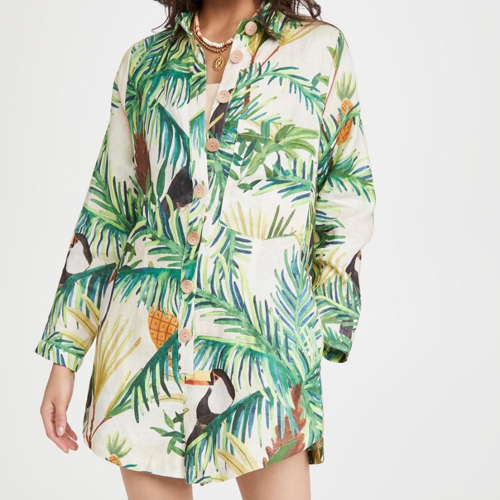 Farm Rio Paradise Toucan-Print Romper - Off White (Never Worn)